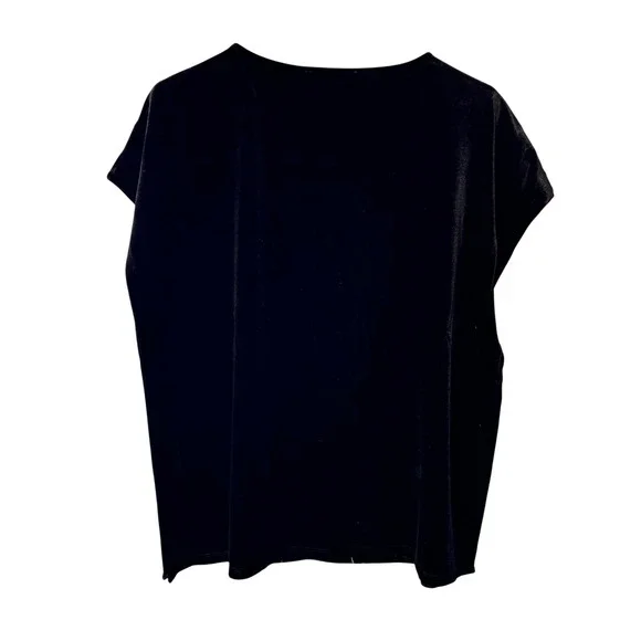 THML Black Velvet Floral Embroidered V-Neck Short Sleeve Top Bohemian Small - Picture 2 of 7